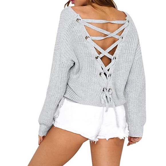Sweaters - NWOT lace up v neck sweater